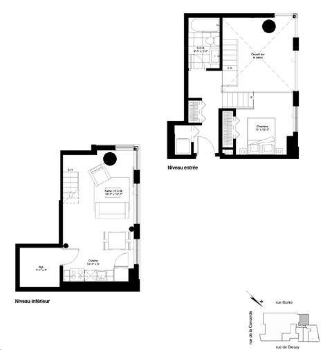 Floor plan for 1 bed, 1 bath, 756 sqft